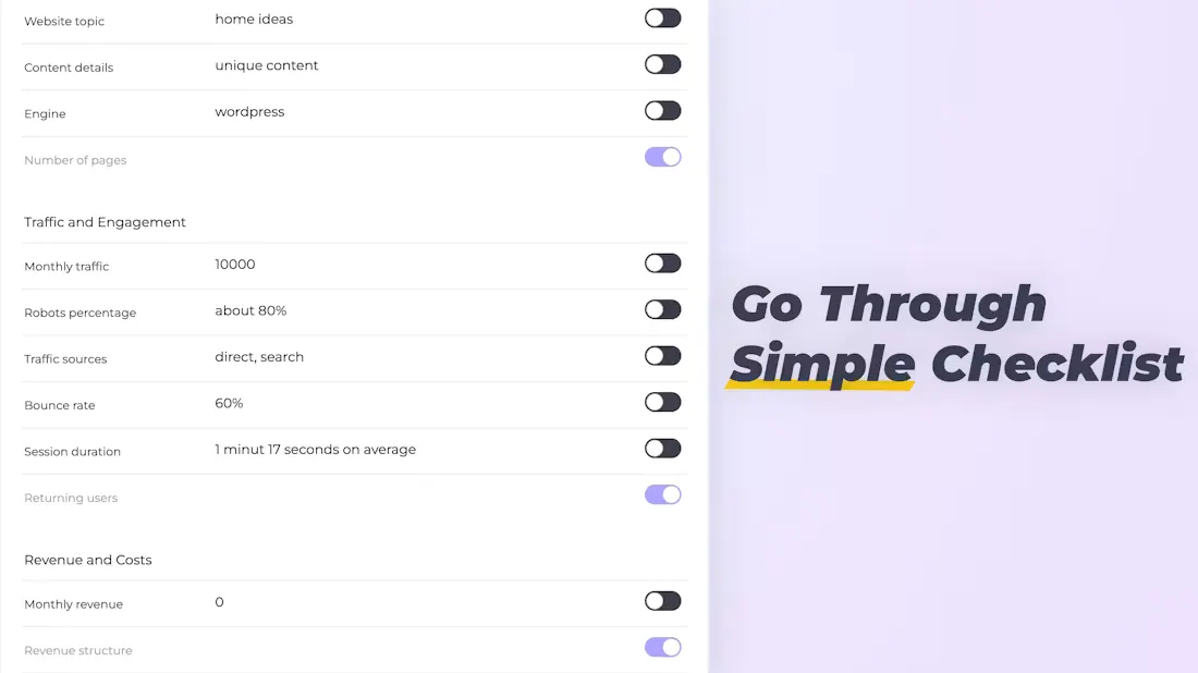 A simple checklist of optional details