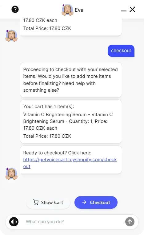 Checkout handoff inside the assistant flow